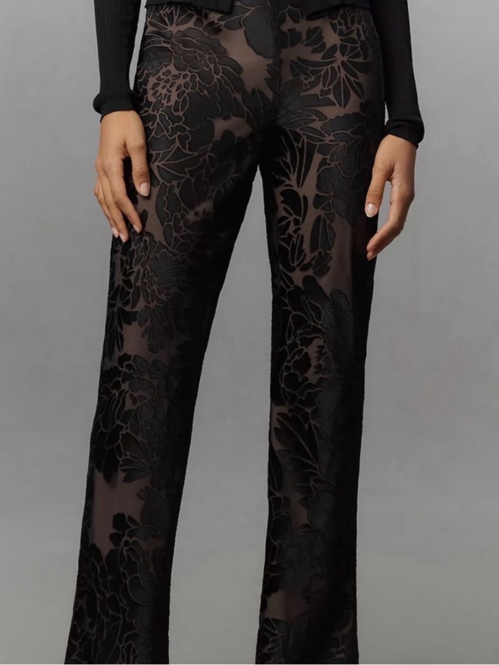 Anthropologie TND Fleur Noir Sheer Lace Pants Size Large NWT